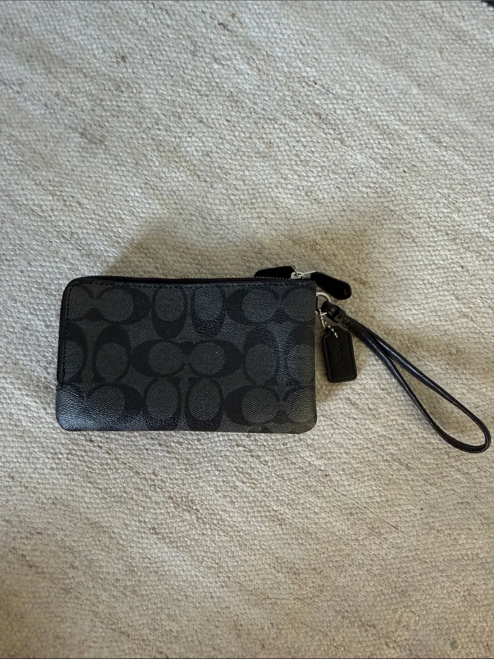 Coach Gray and Black Signature Wristlet Card Holder